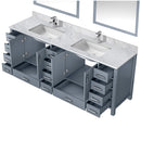 Lexora Jacques 84" W x 22" D Dark Grey Double Bath Vanity Marble Top with Faucet Set and 34" Mirrors