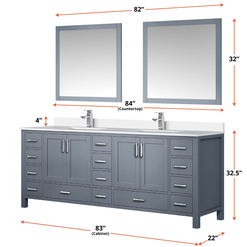 Lexora Jacques 84" W x 22" D Dark Grey Double Bath Vanity with Marble Top and 34" Mirrors