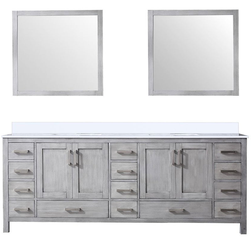 Lexora Jacques 84" W x 22" D Distressed Grey Double Bath Vanity with Marble Top and 34" Mirrors