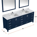 Lexora Jacques 84" W x 22" D Navy Blue Double Bath Vanity and Marble Top