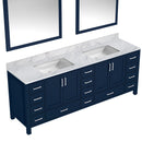 Lexora Jacques 84" W x 22" D Navy Blue Double Bath Vanity with Marble Top and 34" Mirrors