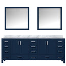 Lexora Jacques 84" W x 22" D Navy Blue Double Bath Vanity with Marble Top and 34" Mirrors