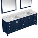 Lexora Jacques 84" W x 22" D Navy Blue Double Bath Vanity with Marble Top and 34" Mirrors