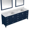 Lexora Jacques 84" W x 22" D Navy Blue Double Bath Vanity with Marble Top and 34" Mirrors