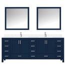 Lexora Jacques 84" W x 22" D Navy Blue Double Bath Vanity Marble Top with Faucet Set and 34" Mirrors