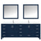 Lexora Jacques 84" W x 22" D Navy Blue Double Bath Vanity Marble Top with Faucet Set and 34" Mirrors