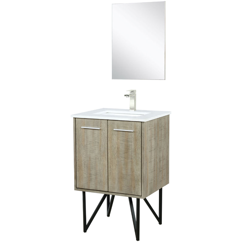 Lexora Lancy 24" W x 20" D Rustic Acacia Bath Vanity White Quartz Top with Faucet Set and 18" Mirror