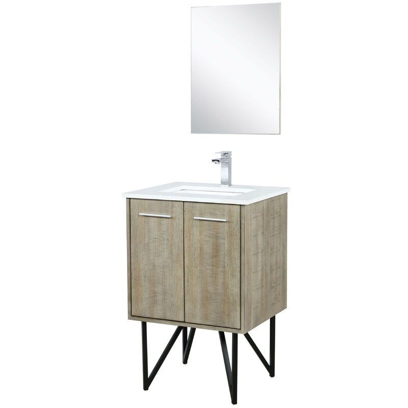 Lexora Lancy 24" W x 20" D Rustic Acacia Bath Vanity White Quartz Top with Faucet Set and 18" Mirror