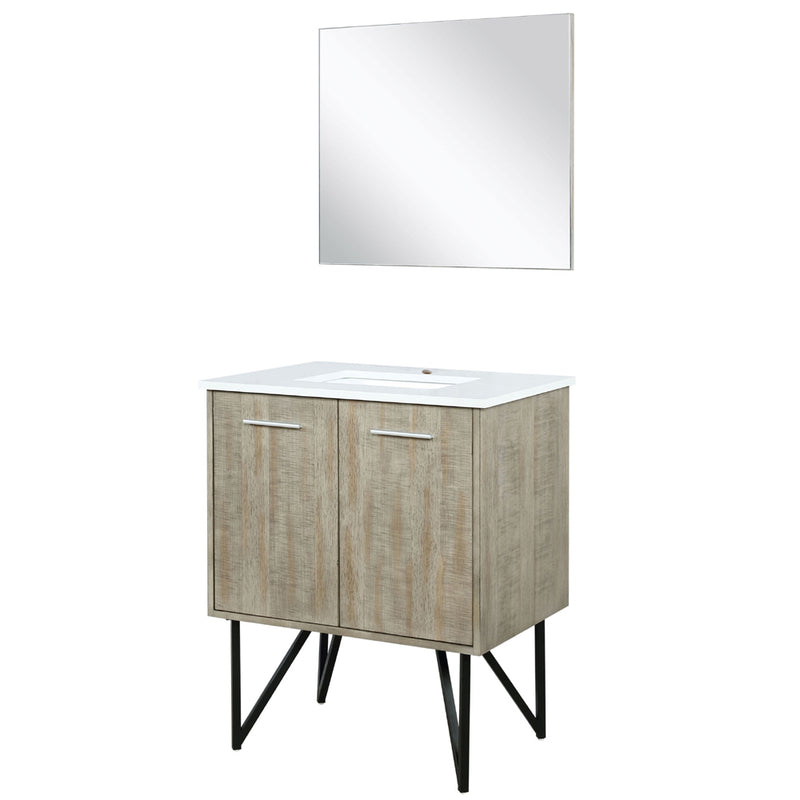 Lexora Lancy 30" W x 20" D Rustic Acacia Bath Vanity Marble Top and 28" Mirror