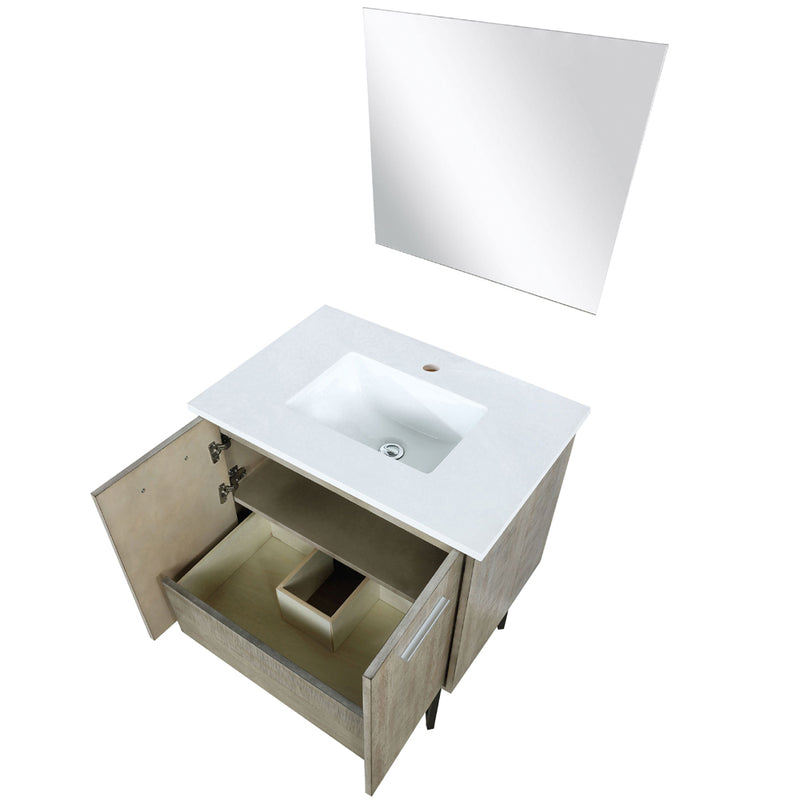 Lexora Lancy 30" W x 20" D Rustic Acacia Bath Vanity Marble Top and 28" Mirror