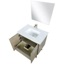 Lexora Lancy 30" W x 20" D Rustic Acacia Bath Vanity White Quartz Top with Faucet Set and 28" Mirror