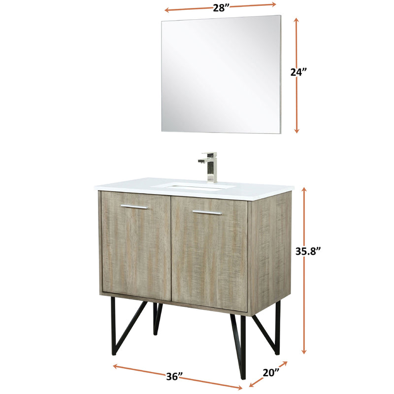 Lexora Lancy 36" W x 20" D Rustic Acacia Bath Vanity White Quartz Top with Faucet Set