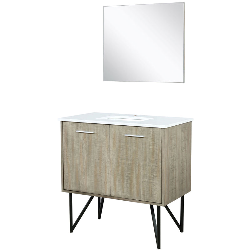 Lexora Lancy 36" W x 20" D Rustic Acacia Bath Vanity Marble Top and 28" Mirror