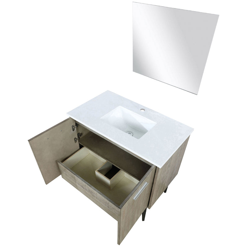 Lexora Lancy 36" W x 20" D Rustic Acacia Bath Vanity Marble Top and 28" Mirror