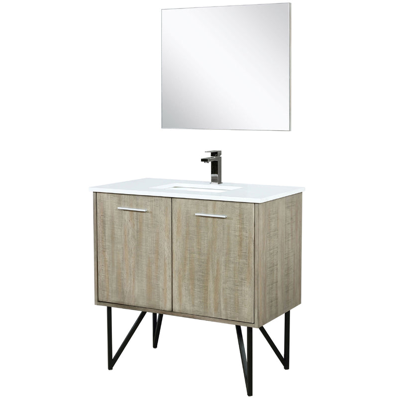 Lexora Lancy 36" W x 20" D Rustic Acacia Bath Vanity White Quartz Top with Faucet Set and 28" Mirror