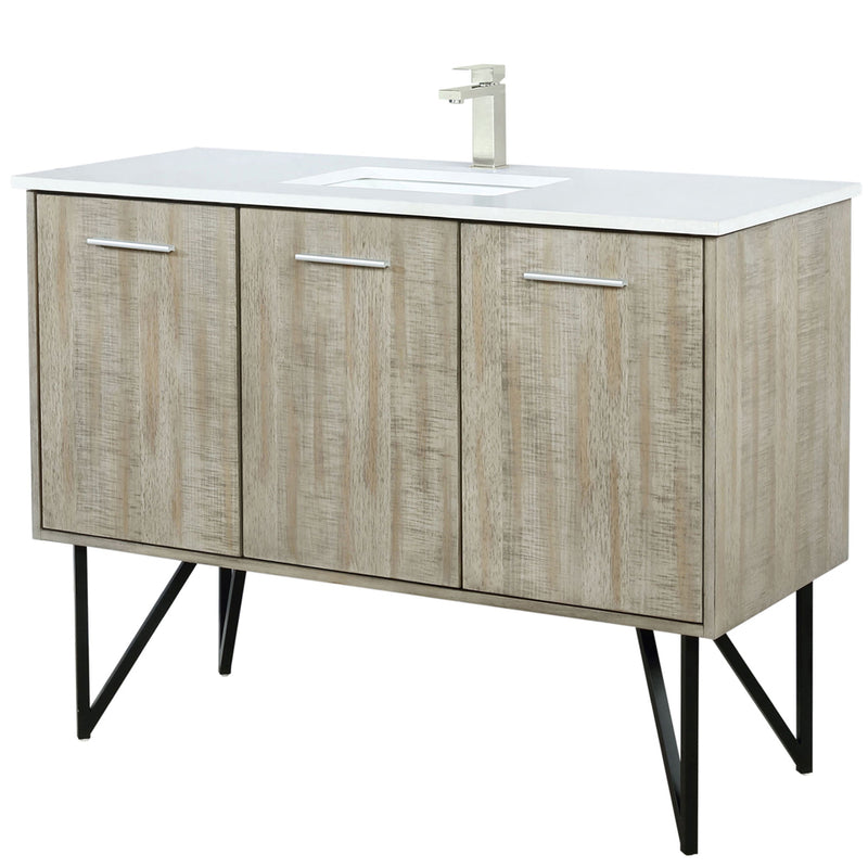 Lexora Lancy 48" W x 20" D Rustic Acacia Bath Vanity, White Quartz Top with Faucet Set