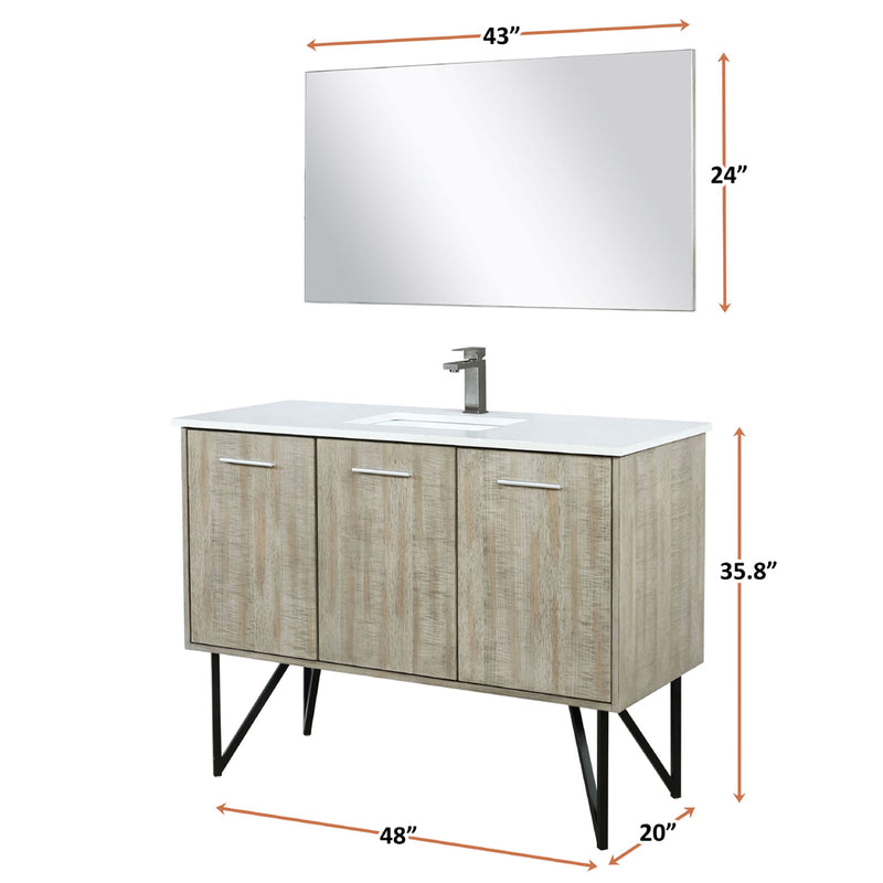 Lexora Lancy 48" W x 20" D Rustic Acacia Bath Vanity, White Quartz Top with Faucet Set