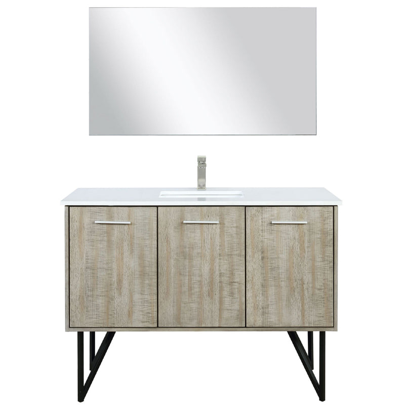 Lexora Lancy 48" W x 20" D Rustic Acacia Bath Vanity White Quartz Top with Faucet Set and 43" Mirror