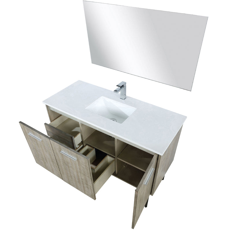 Lexora Lancy 48" W x 20" D Rustic Acacia Bath Vanity White Quartz Top with Faucet Set and 43" Mirror