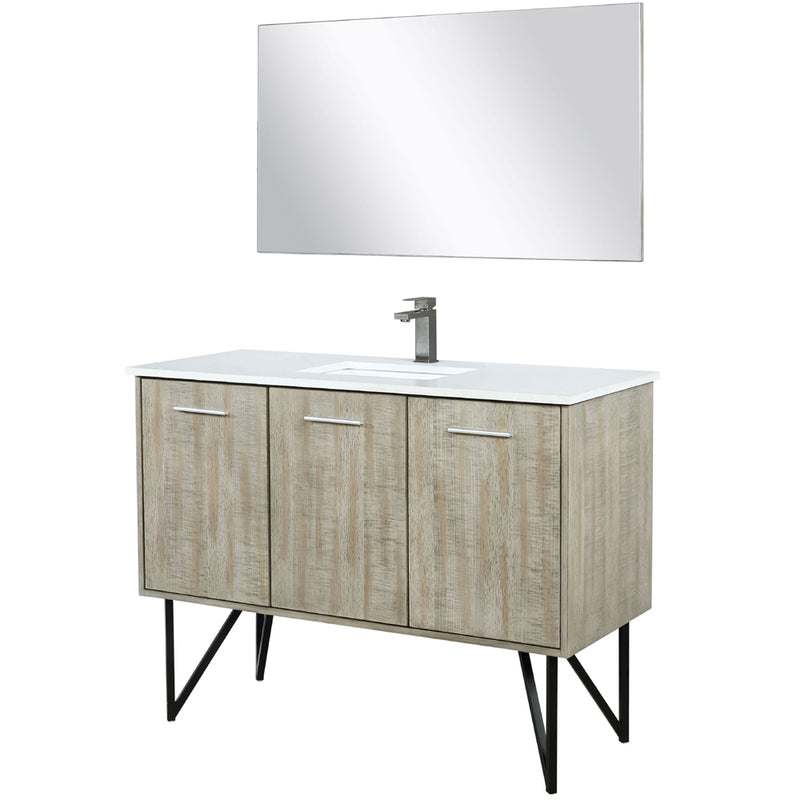 Lexora Lancy 48" W x 20" D Rustic Acacia Bath Vanity White Quartz Top with Faucet Set and 43" Mirror