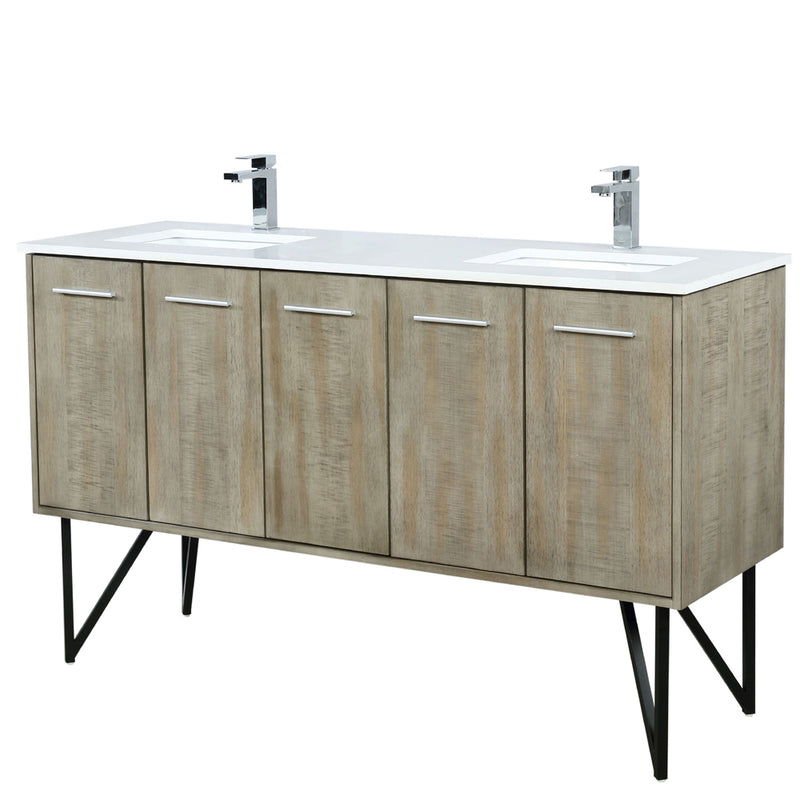 Lexora Lancy 60" W x 20" D Rustic Acacia Double Bath Vanity White Quartz Top with Faucet Set