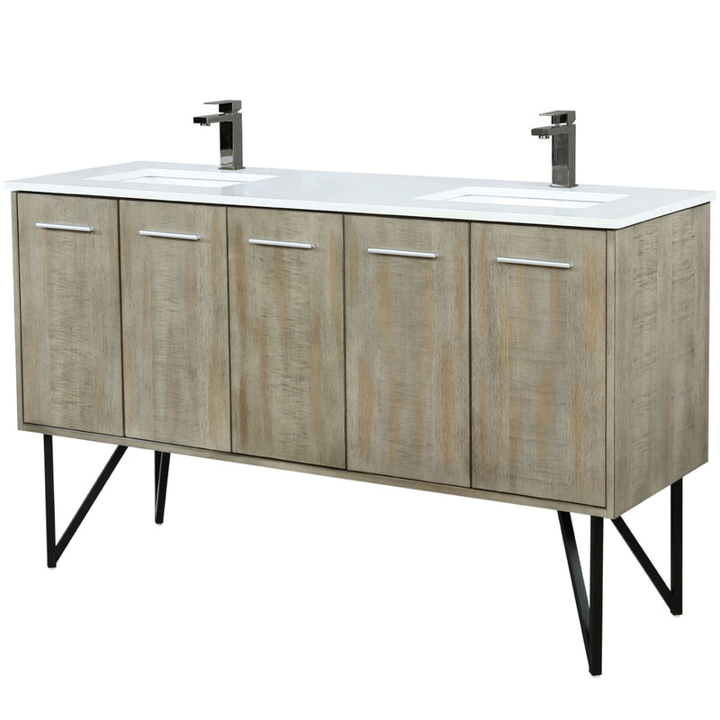 Lexora Lancy 60" W x 20" D Rustic Acacia Double Bath Vanity White Quartz Top with Faucet Set