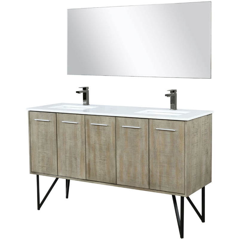 Lexora Lancy 60" W x 20" D Rustic Acacia Double Bath Vanity White Quartz Top with Faucet Set and 55" Mirror