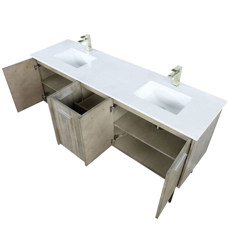 Lexora Lancy 72" W x 20" D Rustic Acacia Double Bath Vanity White Quartz Top with Faucet Set