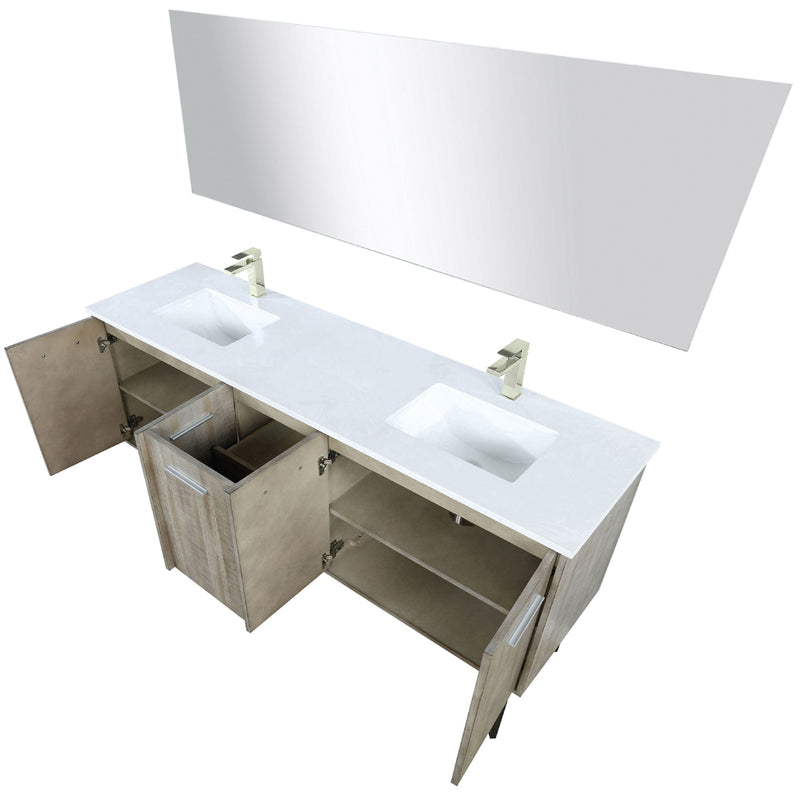 Lexora Lancy 72" W x 20" D Rustic Acacia Double Bath Vanity White Quartz Top with Faucet Set and 70" Mirror