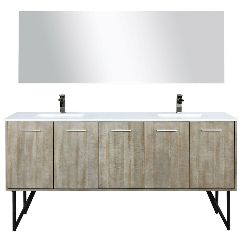 Lexora Lancy 72" W x 20" D Rustic Acacia Double Bath Vanity White Quartz Top with Faucet Set and 70" Mirror