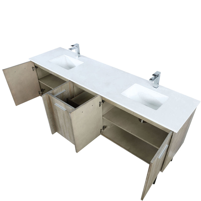 Lexora Lancy 80" W x 20" D Rustic Acacia Double Bath Vanity White Quartz Top with Faucet Set