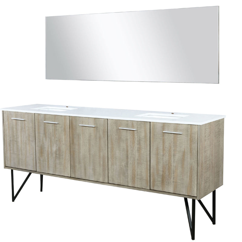 Lexora Lancy 80" W x 20" D Rustic Acacia Double Bath Vanity Marble Top and 70" Mirror