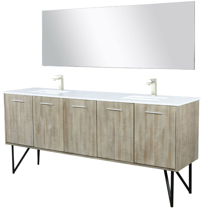 Lexora Lancy 80" W x 20" D Rustic Acacia Double Bath Vanity White Quartz Top with Faucet Set and 70" Mirror