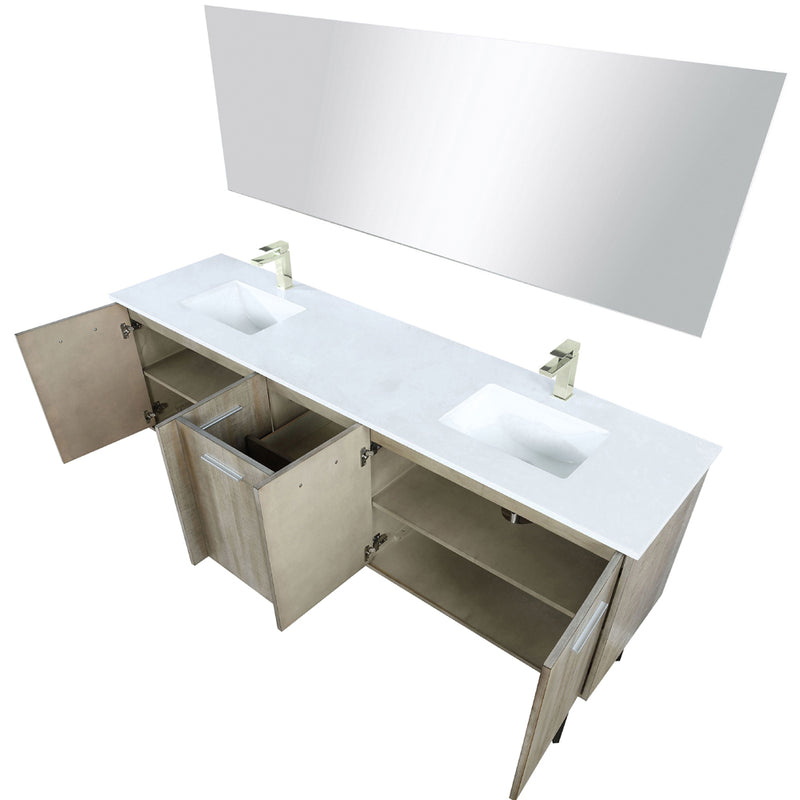 Lexora Lancy 80" W x 20" D Rustic Acacia Double Bath Vanity White Quartz Top with Faucet Set and 70" Mirror