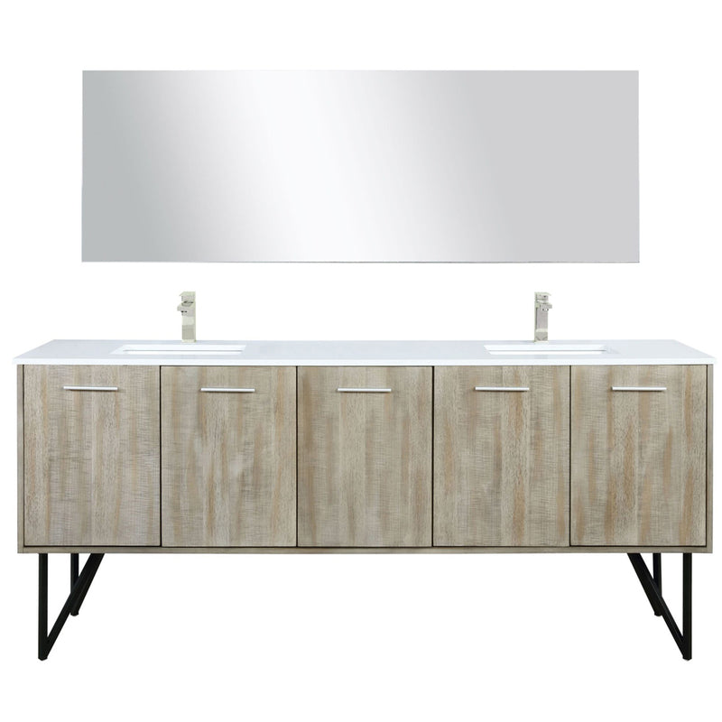 Lexora Lancy 80" W x 20" D Rustic Acacia Double Bath Vanity White Quartz Top with Faucet Set and 70" Mirror