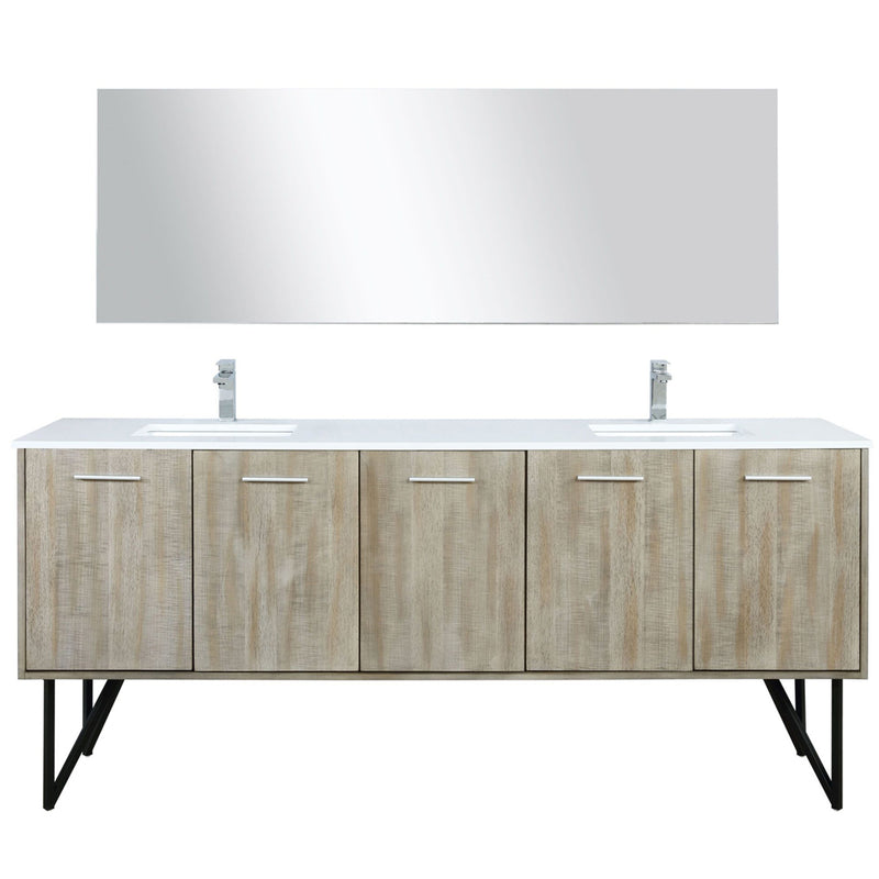 Lexora Lancy 80" W x 20" D Rustic Acacia Double Bath Vanity White Quartz Top with Faucet Set and 70" Mirror