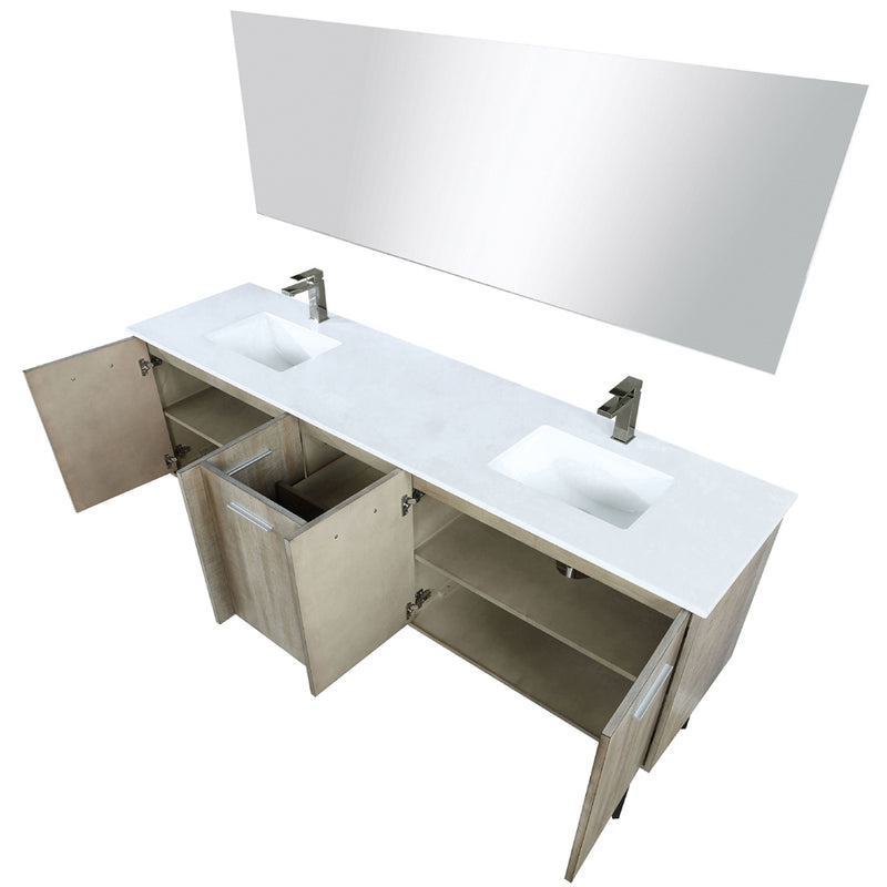 Lexora Lancy 80" W x 20" D Rustic Acacia Double Bath Vanity White Quartz Top with Faucet Set and 70" Mirror