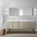 Lexora Lancy 80" W x 20" D Rustic Acacia Double Bath Vanity White Quartz Top with Faucet Set and 70" Mirror