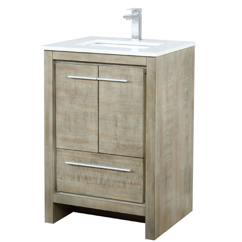 Lexora Lafarre 24" W x 20" D Rustic Acacia Bath Vanity White Quartz Top with Faucet Set