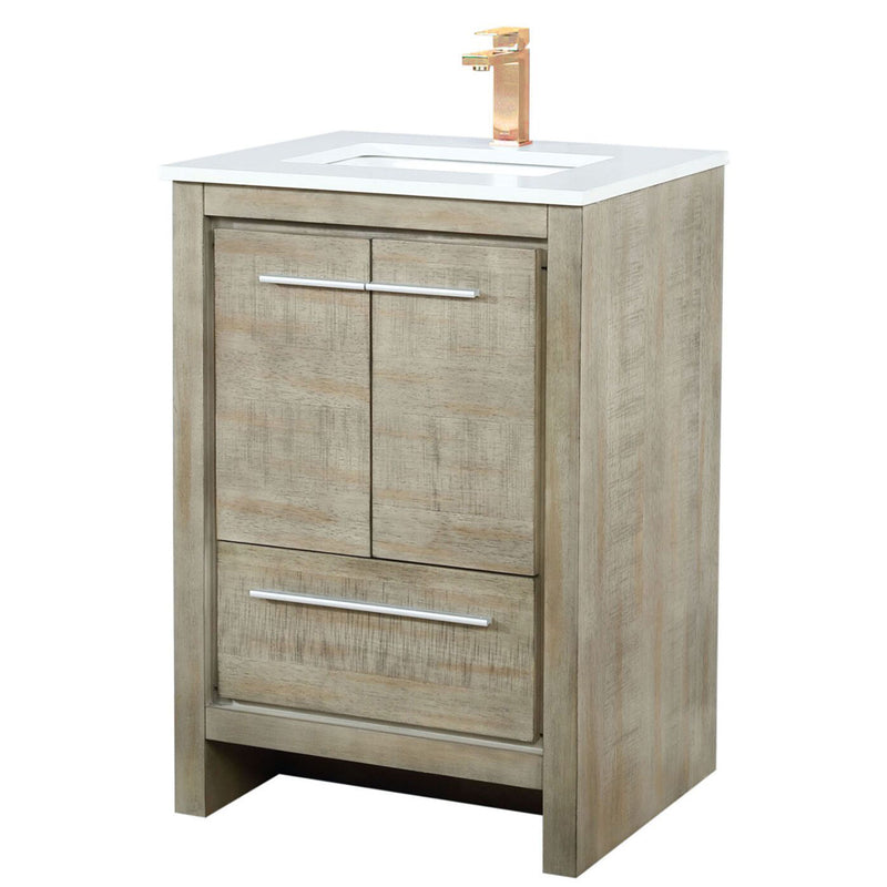 Lexora Lafarre 24" W x 20" D Rustic Acacia Bath Vanity White Quartz Top with Faucet Set