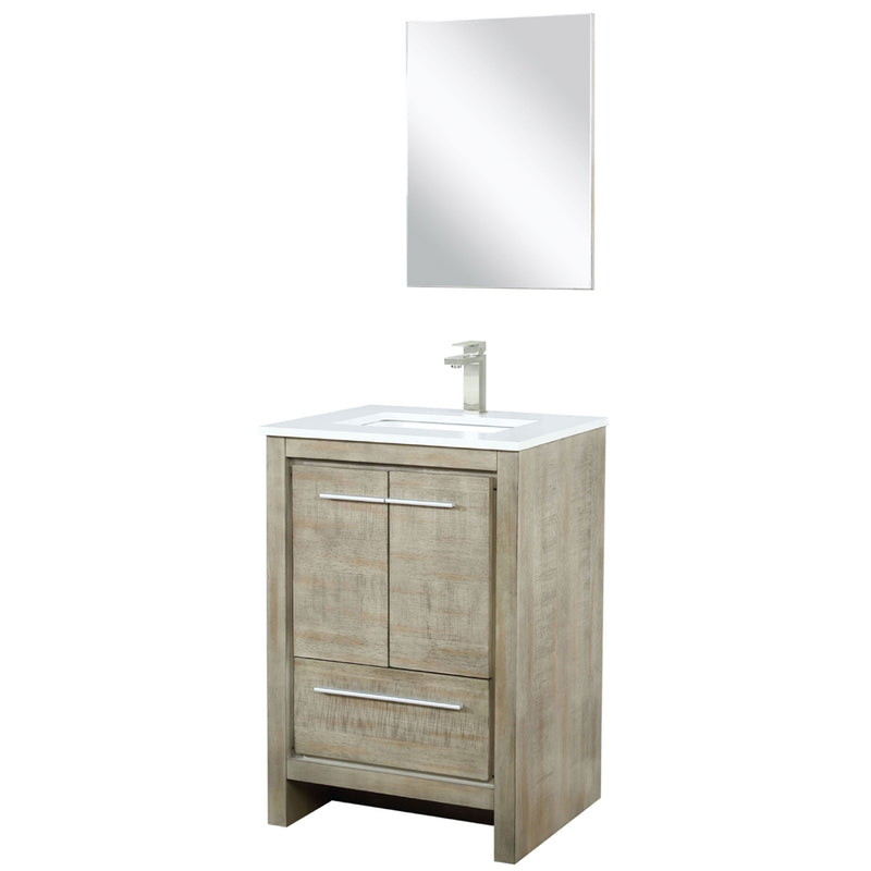 Lexora Lafarre 24" W x 20" D Rustic Acacia Bath Vanity White Quartz Top with Faucet Set and 18" Mirror