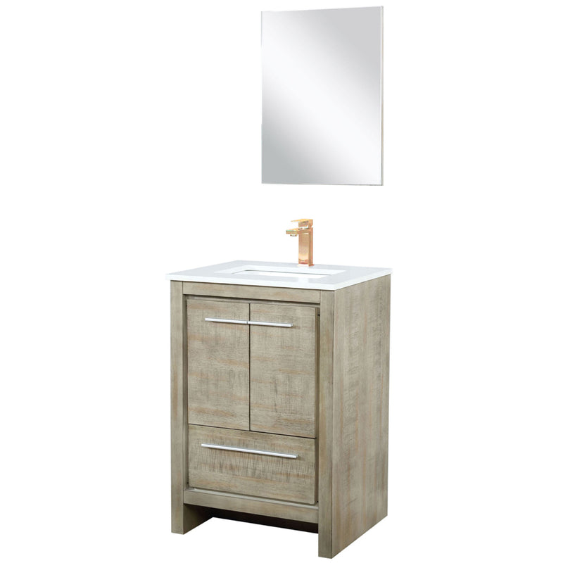 Lexora Lafarre 24" W x 20" D Rustic Acacia Bath Vanity White Quartz Top with Faucet Set and 18" Mirror