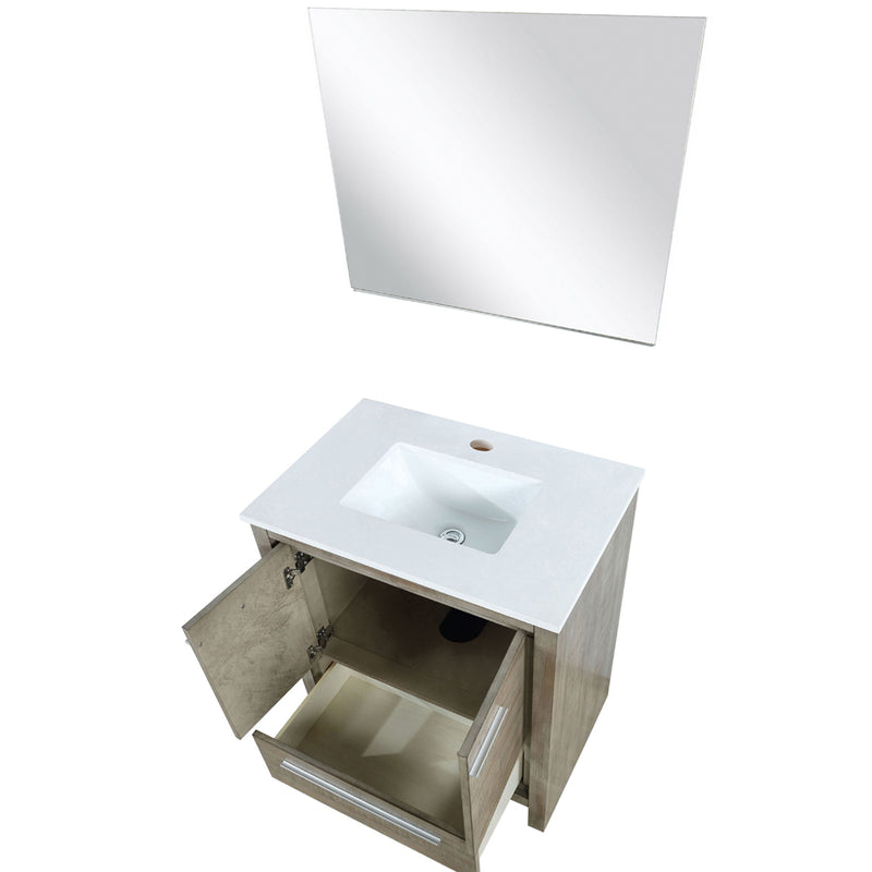 Lexora Lafarre 30" W x 20" D Rustic Acacia Bath Vanity Marble Top and 28" Mirror