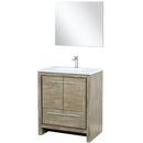 Lexora Lafarre 30" W x 20" D Rustic Acacia Bath Vanity White Quartz Top with Faucet Set and 28" Mirror