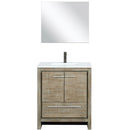 Lexora Lafarre 30" W x 20" D Rustic Acacia Bath Vanity White Quartz Top with Faucet Set and 28" Mirror