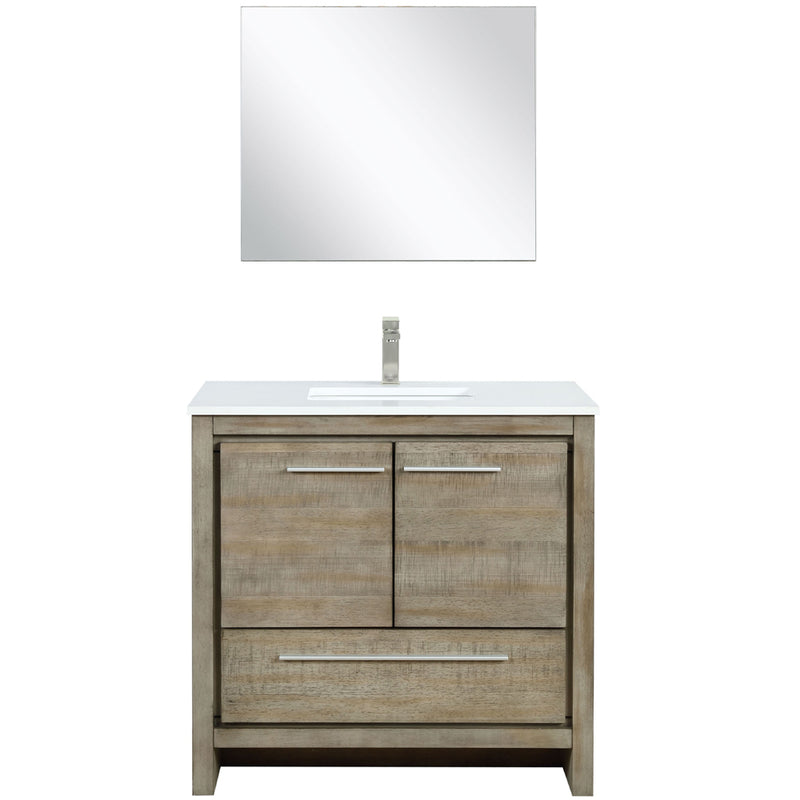 Lexora Lafarre 36" W x 20" D Rustic Acacia Bath Vanity White Quartz Top with Faucet Set and 28" Mirror