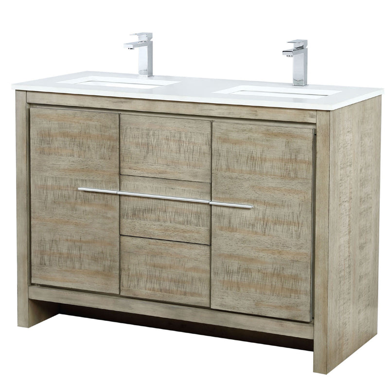 Lexora Lafarre 48" W x 20" D Rustic Acacia Double Bath Vanity White Quartz Top with Faucet Set