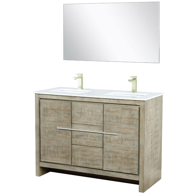 Lexora Lafarre 48" W x 20" D Rustic Acacia Double Bath Vanity White Quartz Top with Faucet Set and 43" Mirror