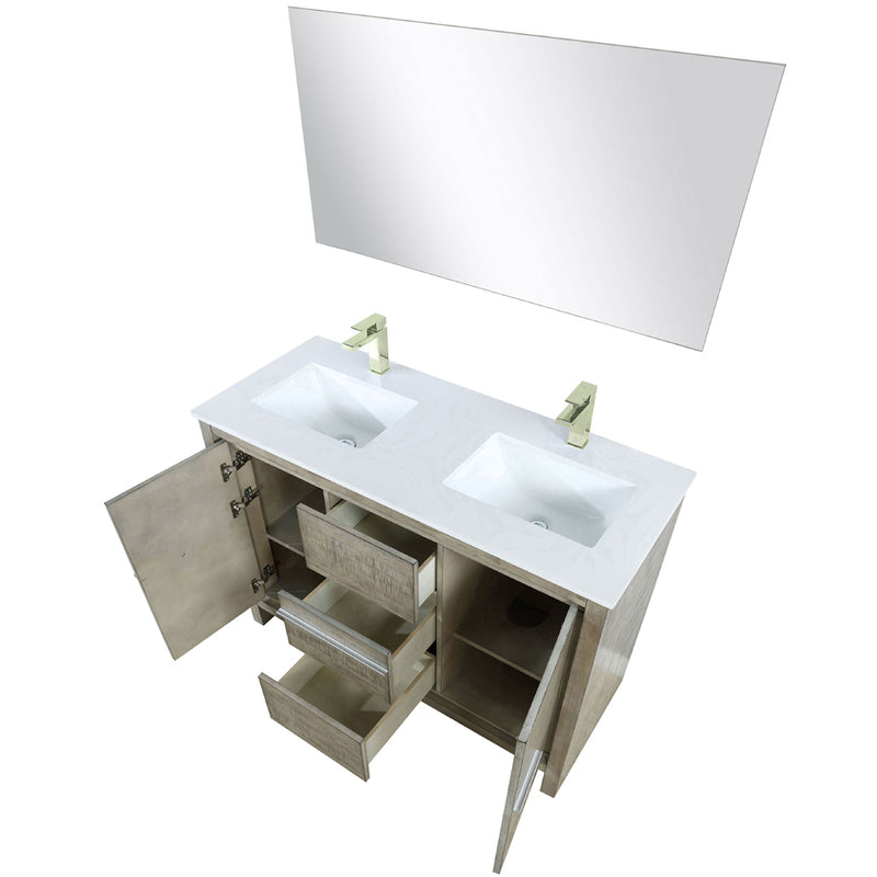 Lexora Lafarre 48" W x 20" D Rustic Acacia Double Bath Vanity White Quartz Top with Faucet Set and 43" Mirror