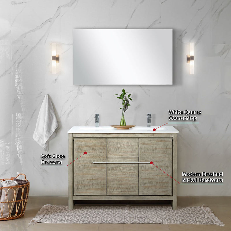 Lexora Lafarre 48" W x 20" D Rustic Acacia Double Bath Vanity White Quartz Top with Faucet Set and 43" Mirror